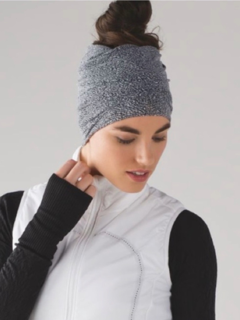 Lululemon Gray Knit Headband and Hat with ponytail hole